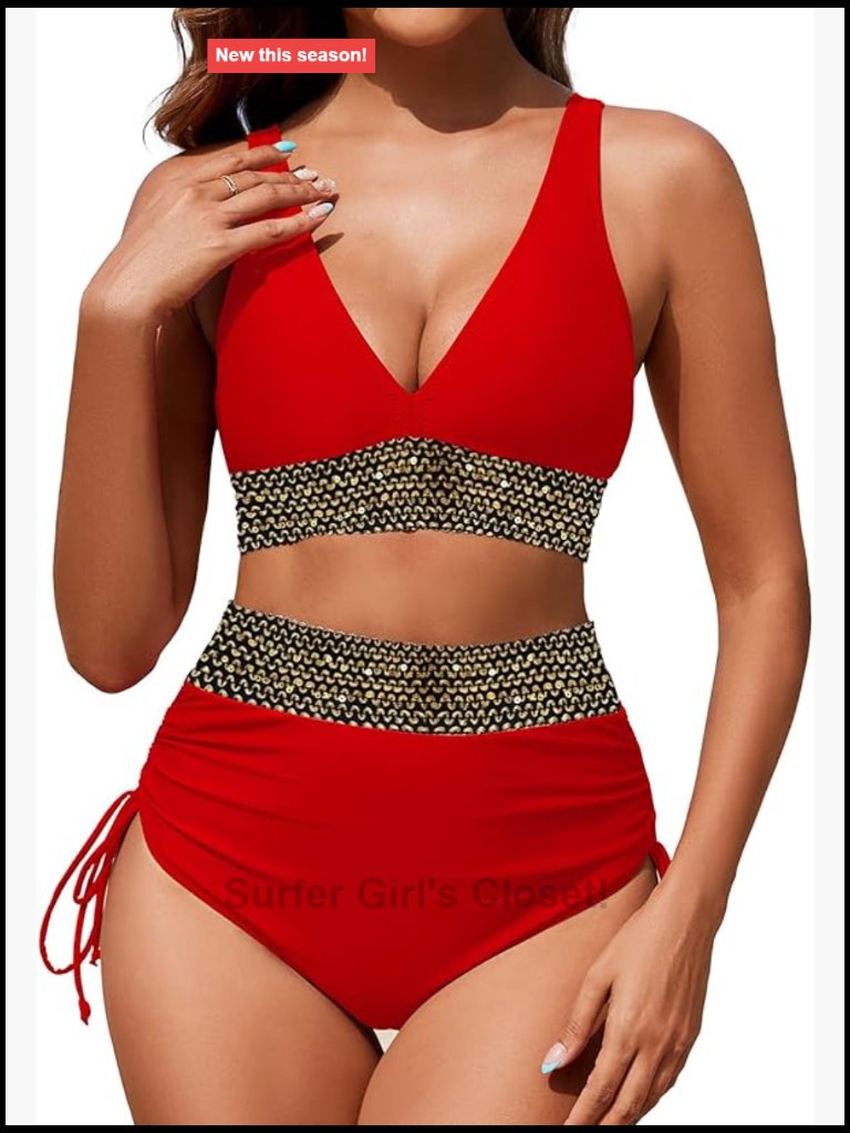 High Waisted Tummy Control Two Piece Bikini Set V-Neck Push Up Swimwear